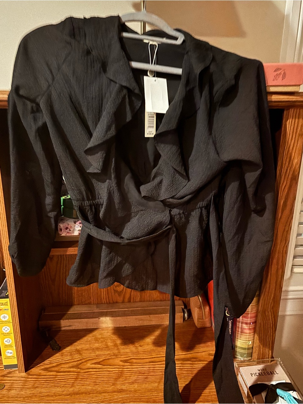 Max Studio Black Ruffle Wrap Top - Picture 3 of 3